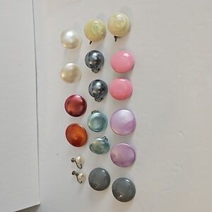 9 Pair Vintage Button Clip-on & Screw On Earrings
